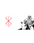 Berserk desk pad featuring the Skull Knight and the Brand of Sacrifice, 36x16 inches, with a bold, minimalistic design that evokes the dark, eerie atmosphere of the series.