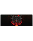 Anime mouse pad featuring a samurai mask in deep black and red, 32x12 inches, perfect for fans of Japanese legends.