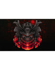 Anime mouse pad 40x20 inches with samurai mask design in black and red, perfect for fans of Japanese armor and bold designs.