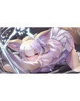 Anime catgirl desk pad 40x20 inches with silver-haired mousepad art, fluffy ears, playful pounce.