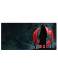 Itachi Uchiha mouse pad 32x16 showcasing his legendary silhouette beneath a blood-red moon for dynamic gaming setups