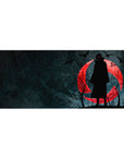 Itachi Uchiha desk pad 36x16 with haunting silhouette and crimson moon for immersive anime-inspired decor