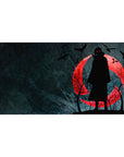 Itachi Uchiha desk pad 40x20 featuring eerie silhouette under a blood-red moon for fans of dark anime aesthetics