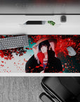 36x16 inches desk pad with Itachi Uchiha surrounded by red petals, capturing the complexity of his calm and powerful character.