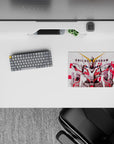 14x10 inches anime mouse pad in crisp white and gray with neon red psycho-frame lines, bold yet tidy feel.