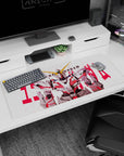 RX-0 Unicorn Gundam staring forward on an anime desk pad 36x16 inches, crisp armor and red accents.