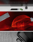 40x20 inches desk pad with Crimson Flame design, blending crimson and fiery orange hues in a captivating abstract style for an intense workspace vibe.