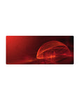 Mouse pad featuring Crimson Flame design, 28x12 inches, with deep crimson and fiery orange hues in an abstract pattern for intense energy.