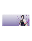 Mouse pad featuring Shinobu Kocho from Demon Slayer, 28x12 inches, with calming colors and purple butterflies, perfect for anime fans.