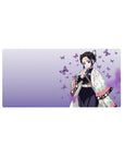 Mouse pad featuring Shinobu Kocho, the Butterfly Hashira, 32x16 inches, with purple butterflies and calming design, perfect for anime fans.