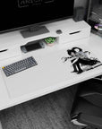 Curled-up black-haired anime schoolgirl with red eyes and ponytail, katana beside her, 36x16 inches.
