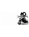 32x16 inches anime girl mouse pad with ink-wash splatter, curled schoolgirl, katana accent on white.