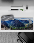 32x12 inches mouse pad featuring mountain valley design, blending cliffs, rivers, and farmlands for a serene, nature-inspired workspace look.