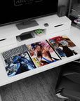 Persona 5 desk mat, 36x16 inches, featuring Joker and Arsène with dramatic shadows, capturing velvet and steel rebellion.
