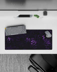28x12 inches mouse pad with purple marble design, showcasing deep black and glowing purple veins for a sophisticated, cosmic look.