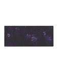 Mouse pad featuring purple marble design, 28x12 inches, with luminous purple veins on a deep black backdrop for a bold and vibrant aesthetic.