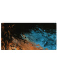 Celestial abstract 32x16 mouse pad featuring deep blues and fiery copper tones, creating a cosmic, fluid vibe for your desk