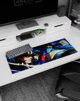 Small but impactful 32x12 desk mat showcases Star Platinum's might with vibrant JoJo's Bizarre Adventure art