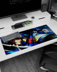 Electric action artwork on 36x16 desk mat captures Jotaro Kujo's iconic intensity in stunning detail