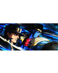 Jotaro Kujo desk mat 36x16 with Star Platinum and blue tones for immersive anime-inspired decor and setups