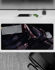 32x16 inches anime mouse pad in midnight tones with crimson streaks, sparkles, and a dark cyber mood.