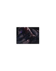 Classic anime girl mouse pad 14x10 inches with raven hair, violet eye, glossy black outfit, sparkles.