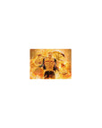 Classic anime mouse pad 14x10 inches with muscular fighter, flames, electric loops, and curved weapon.