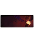Cinematic anime mouse pad 32x12 inches with hooded figure and glowing orb, clean dramatic night art.