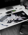 40x20 inches anime girl desk pad showing aqua-eyed angel girl drifting beside a bulky astronaut.