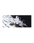 Anime girl mouse pad 28x12 inches with silver-haired angel in space, stars, and floating astronaut.