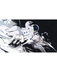 Anime girl desk pad 40x20 inches with silver-haired angel in space, stars, and floating astronaut.