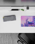 14x10 inches mouse pad featuring Tokyo Dusk Dream, blending the tranquil glow of pink and purple skies with Tokyo’s vibrant city lines.