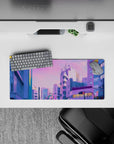 28x12 inches mouse pad with Tokyo Dusk Dream, capturing the tranquil beauty of Tokyo at sunset with pink and purple tones illuminating the skyline.