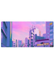 Mouse pad featuring Tokyo Dusk Dream, 32x16 inches, with a dreamy cityscape bathed in pink and purple hues, capturing the essence of Tokyo at dusk.