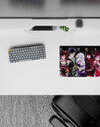 Anime girl mouse pad 14x10 inches in icy white, candy red, violet, and electric green, flirty vibe.