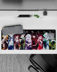 32x12 inches anime girl mouse pad in icy whites, candy reds, violets, and electric greens for late-night gaming.