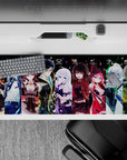 36x16 inches anime girl mouse pad in icy whites, candy reds, violets and electric greens, flirty vibe.