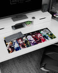 32x12 inches anime girl mouse pad showing confident, flirty girls staring forward like a neon banner on black.