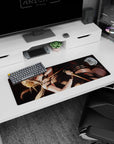32x12 inches anime girl mouse pad showing a sultry fighter lounging with twin ringed daggers, red-eyed stare.