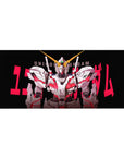 36x16 inches anime desk pad with Unicorn Gundam front pose, bold UNICORN text, black poster-style art.