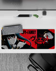 32x12 inches anime girl mouse pad in crimson, teal-black, and gold with a calm-but-deadly vibe.