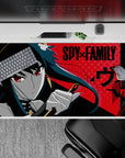 40x20 inches desk pad in crimson, teal-black and gold, calm-but-dangerous noir vibe.