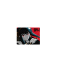 Classic anime girl mouse pad 14x10 inches with noir closeup, red checker background, bold black typography.