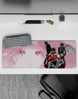 32x12 inches anime mouse pad in smoky pink noir tones, leather jackets, spiked hair, and cold attitude.