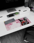 Anime mouse pad 28x12 inches featuring a pinstripe-suited boss lounging in a red velvet chair, crew behind.