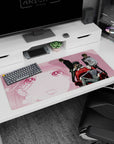 36x16 inches anime desk pad showing a pinstripe-suited boss in a red velvet chair, gang behind.
