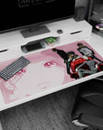 40x20 inches anime desk pad showing a pinstripe-suited boss lounging in a red velvet chair, cold stare.