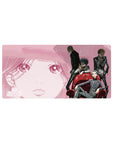Anime mouse pad 32x16 inches with manga face backdrop and four sharp-suited street-gang characters.