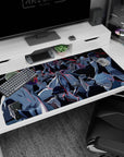 Bleach anime desk pad, 40x20 inches, featuring Gotei 13 captains with swords drawn, blue shadows, and red light accents.