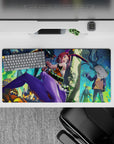 32x16 inches neon pink, purple, and teal anime mouse pad with eerie Halloween chaos and glowing green vials.